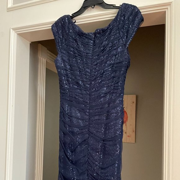 Lauren Ralph Lauren Evening Mesh Overlay Sequin Dress Lighthouse Navy Size 14 - Picture 3 of 4